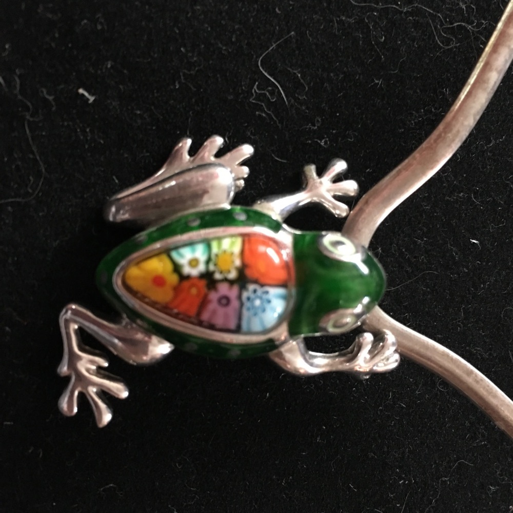 Alan K Sterling silver and millefiori Frog pendant